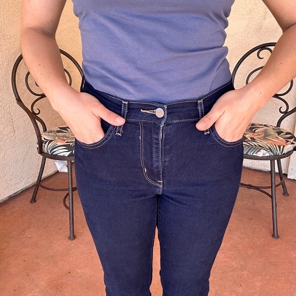 Dark Blue Women's High-Rise Straight Jeans - Picture 6 of 7